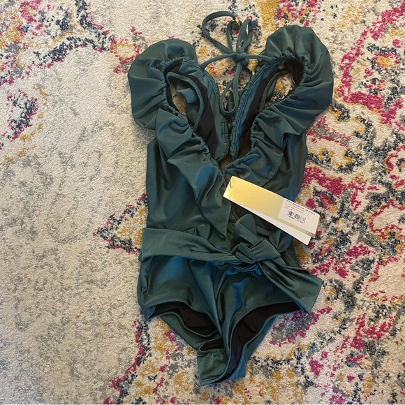 NWT $350 PatBO Plunge Ruffle One-Piece Swimsuit in Palace Green Size Small - Picture 11 of 12